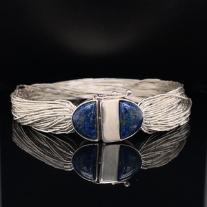 Designer 925 Sterling Silver Liquid Chain Bracelet (20 strands) Blue Lapis Clasp. (Matching Necklace 90A) Must See