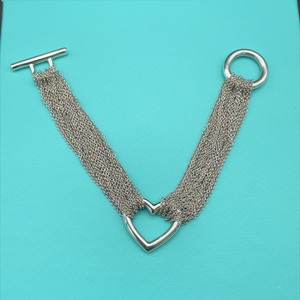 Tiffany & Co. 925 Sterling Silver Multi Strand Open Heart Mesh Toggle Bracelet, 7 inch.