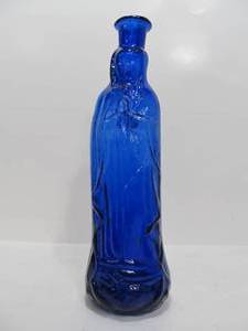 lot 16 image: Large Original Vintage Figural Cobalt Blue Mother Mary Holy Water Bottle