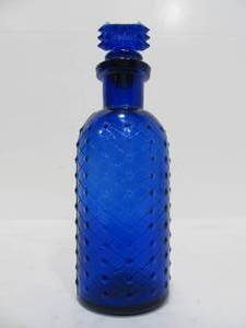 lot 20 image: Antique Cobalt Blue Embossed Glass Poison Bottle wOriginal Stopper #1