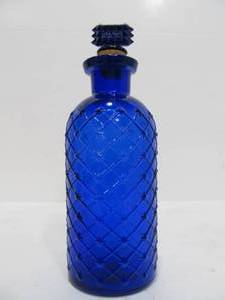lot 21 image: Antique Cobalt Blue Embossed Glass Poison Bottle wOriginal Stopper #2