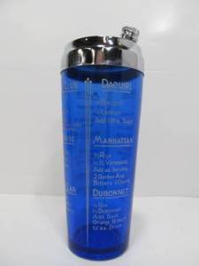 lot 28 image: Orig 1930s Cobalt Blue Glass & Chrome Cocktail Shaker wDrink Recipes