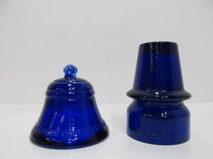 lot 31 image: Vintage Cobalt Blue Glass Telephone Pioneers Paperweights