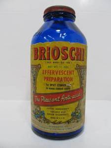 lot 33 image: Beautiful Large Vintage Cobalt Blue Glass Brioschi wOriginal Paper Label