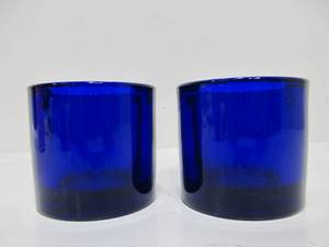 lot 35 image: Matching Pair IITALA Marimekko Cobalt Blue Glass Kivi Votive Candle Holders