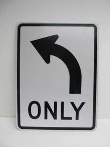 lot 40 image: NOS Unused Vintage Left Turn Only Street Sign