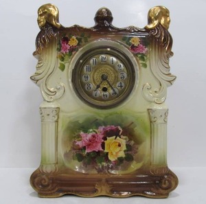lot 139 image: Antique Hand Painted Porcelain Mantel Clock