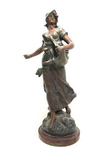 lot 140 image: LARGE Antique Cast Metal Figural Maiden Sculpture after Moreau - Semeuse