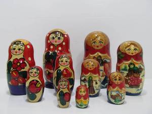 lot 166 image: 2 Sets of Hand Painted Russian Wood Matryoshka Nesting Dolls