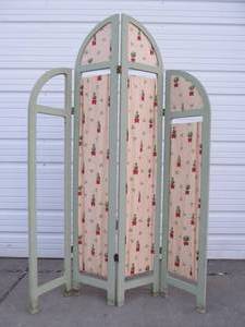 lot 208 image: Vintage Art Deco Style Wood 4 Panel Room Divider Screen Fabric