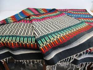 lot 222 image: Wonderful Vintage Hand Made Colorful Llama or Alpaca Wool Blanket