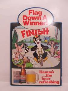 lot 230 image: NOS Vintage HAMMS Advertising Countertop Display Sign - Flag Down a Winner