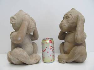 lot 248 image: Heavy Terra Cotta Monkey Statues - Hear No Evil - See No Evil