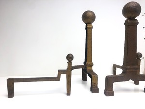 lot 284 image: Antique Signed ADAMS Cast Iron Arts & Crafts era Fireplace Andiron Set