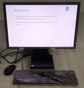 lot 1 image: HP EliteDesk 800 G5 Mini Desktop w E241i EliteDisplay plus Keyboard &amp Mouse  Intel Core I5-9500T CPU  2.20GHz  16GB DDR4 SDRAM  256GB SSD  Power Cords &amp Display Cord  NO OS