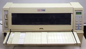 lot 30 image: ADP Accel 7350 Dot-Matrix Printer  Access Door is CrackedBroken  Power Tested On  Inspection Encouraged  AC Cable Included