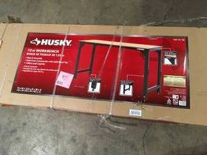 lot 14 image: Husky 6 ft. Solid Wood Top Workbench in Black, Open Box, Review all pictures