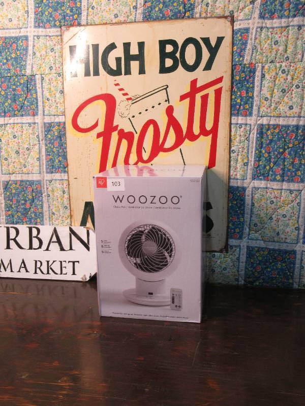 lot 103 image: Woozoo Globe Multi-Directional 5-Speed Oscillating Fan w Remote