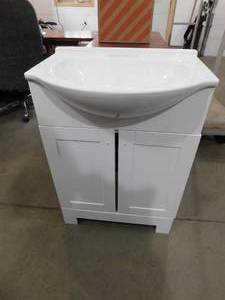 lot 58 image: Style Selections Euro 24-in White Single Sink Bathroom Vanity with White Cultured Marble Top
