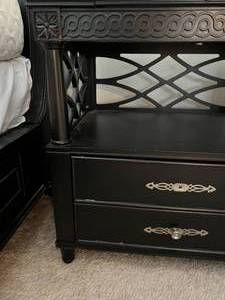 lot 43 image: Aspen Home Black Wood Bedside Table   Located Upstairs