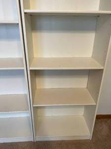 lot 54 image: 2 White Bookshelves with Adjustable Shelving Located Upstairs