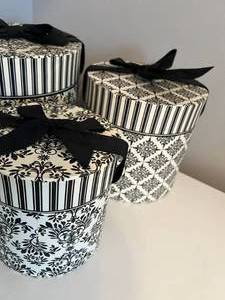 lot 65 image: Black and White Patterned Boxes with Bows