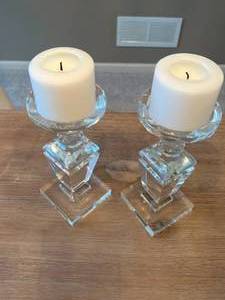lot 94 image: Glass Candlestick Holder Pair