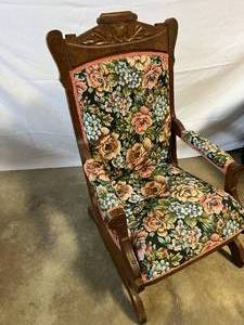 lot 135 image: Vintage Gliding Rocking Chair with Padded Floral Design