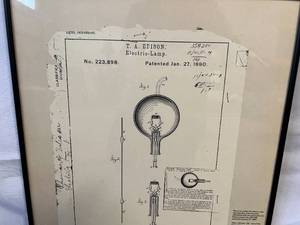 lot 140 image: T.A. Edison Electric Lamp Certified Reproduction Print Framed