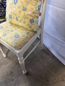 lot 141 image: White Wood Chair with Floral Seat Cushion and Matching Pillow