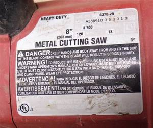 lot 7 image: Milwaukee Corded 8 Metal Cutting Saw