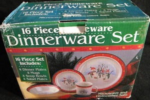 lot 18 image: Royal Seasons Snowman 16pc. Stoneware Dinnerware Set