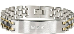 lot 92 image: Mens Stainless Steel Two-Tone Crystal Bracelet