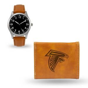 lot 79 image: New NFL Mens Brown Leather Wallet and Watch Gift Set
