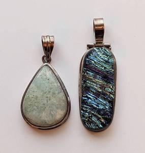 lot 47 image: Sterling Dichroic Glass Pendant and Star Jasper Pendant