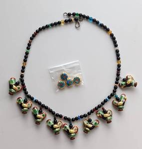 lot 73 image: Cloisonn Rooster Necklace and Beads
