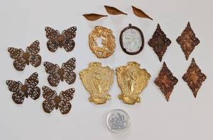 lot 108 image: Filigree Metal and Glass Jewelry Fittings
