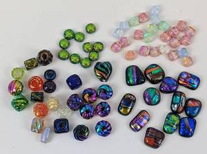 lot 133 image: Assorted Dichroic Glass Beads and Cabochons