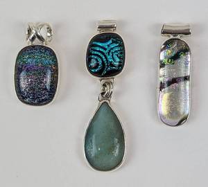 lot 137 image: Three Dichroic Glass and Sterling Silver Pendants