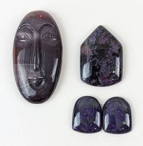 lot 152 image: Blue Tigers Eye and Sugilite Cabochons