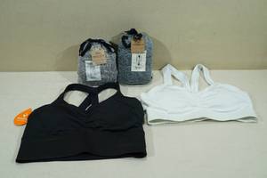 lot 23 image: Hello Mello Medium Pants, Large Cardigan with 2 Sports Bras -Medium & Large