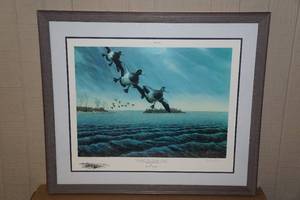 lot 63 image: Les Kouba Signed and Numbered Print Bluebills Visit Indian Point - Mille Lacs