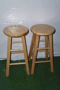 lot 65 image: 2 Wood 24 Bar Stools -Natural