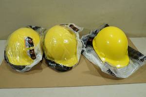 lot 159 image: 3 Type 1 Class E Slotted Hard Hats