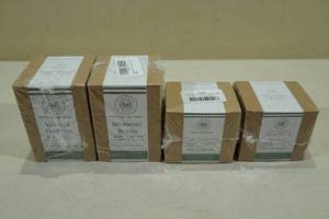 lot 193 image: 4 Begonia and Bench Candles -Vanilla Frosting, Morning Blend, Cozy Campfire, Harvest & Hearth