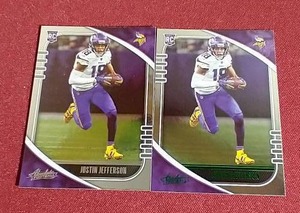 lot 63 image: (2) 2020 Panini Absolute Justin Jefferson Rookie Cards - Silver & Green