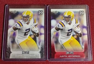 lot 110 image: (2) 2020 Leaf Draft Justin Jefferson Rookies - Silver & Red