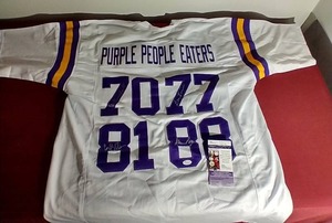 lot 139 image: Autographed Purple People Eaters Jersey - Signed by All 4 & Authenticated
