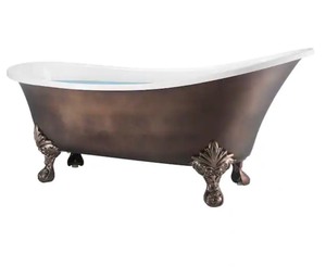 Akdy - 60in Black Acrylic Double Slipper Clawfoot Tub w Matte Antique Brass