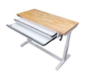 Husky - 52in Work Table w Adjustable Height & 2 Drawers - White